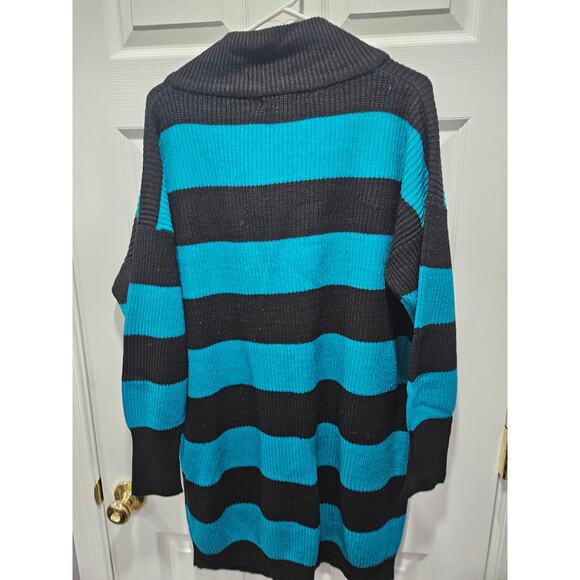 Vintage Gitano 2X Teal Black Striped Sweater Dress Shawl Collar Grunge 90's Mall - Picture 4 of 6